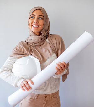 Person holding construction helmet